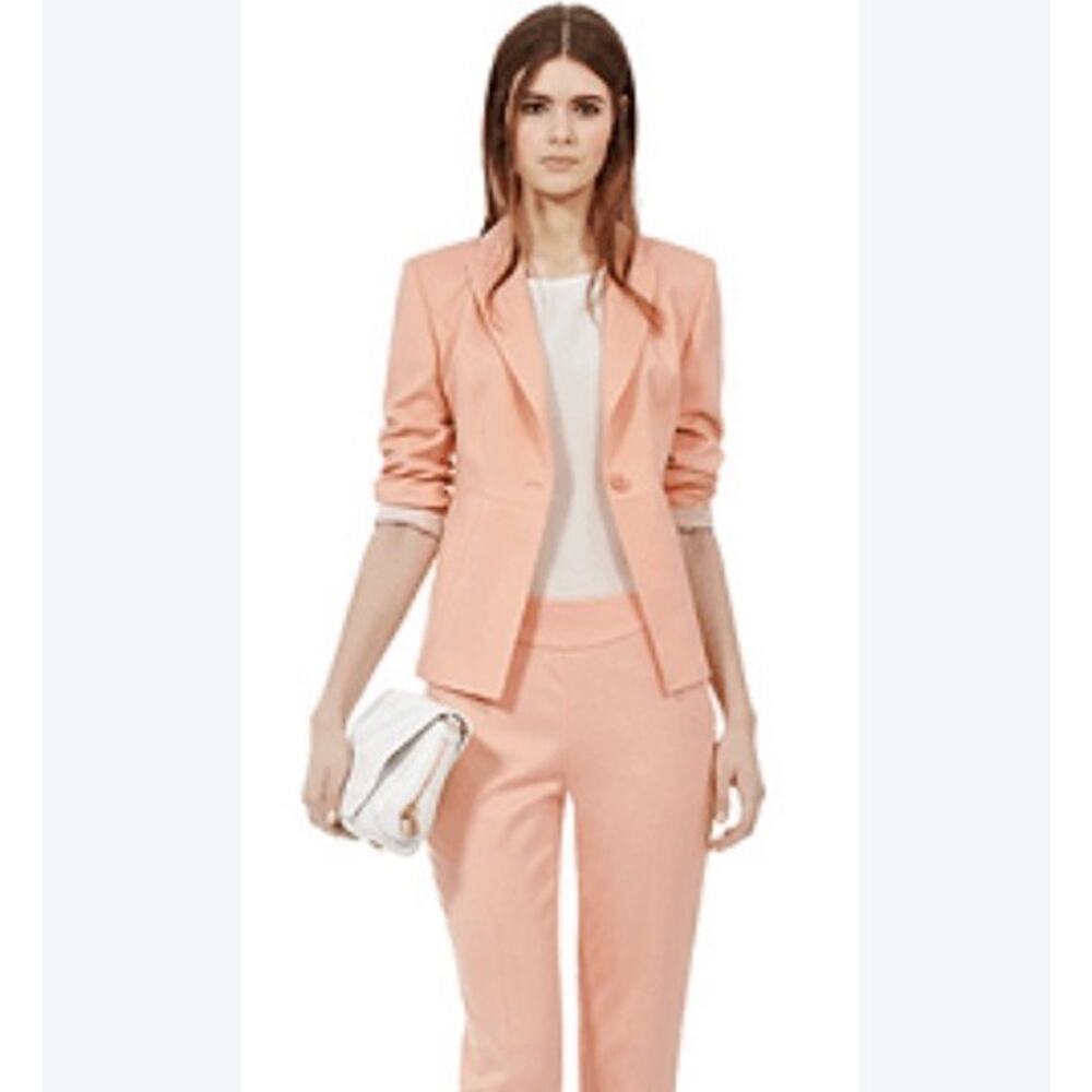 Reiss Santor Peach Wool Blend Seamed One Button Blazer US 2 - Picture 2 of 11